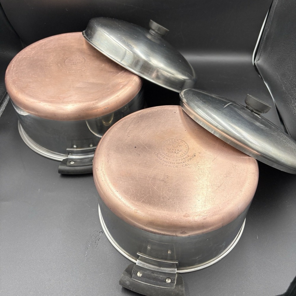 Revere Ware Pre-68 5 Qt &4qt Stock Pot Set 2 W/Lids Copper Bottom Domed Lid